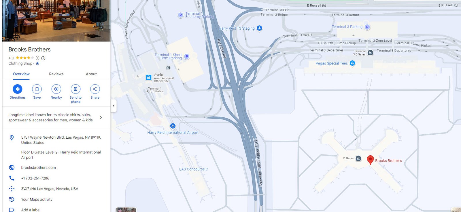Brooks Brothers map las vegas airport