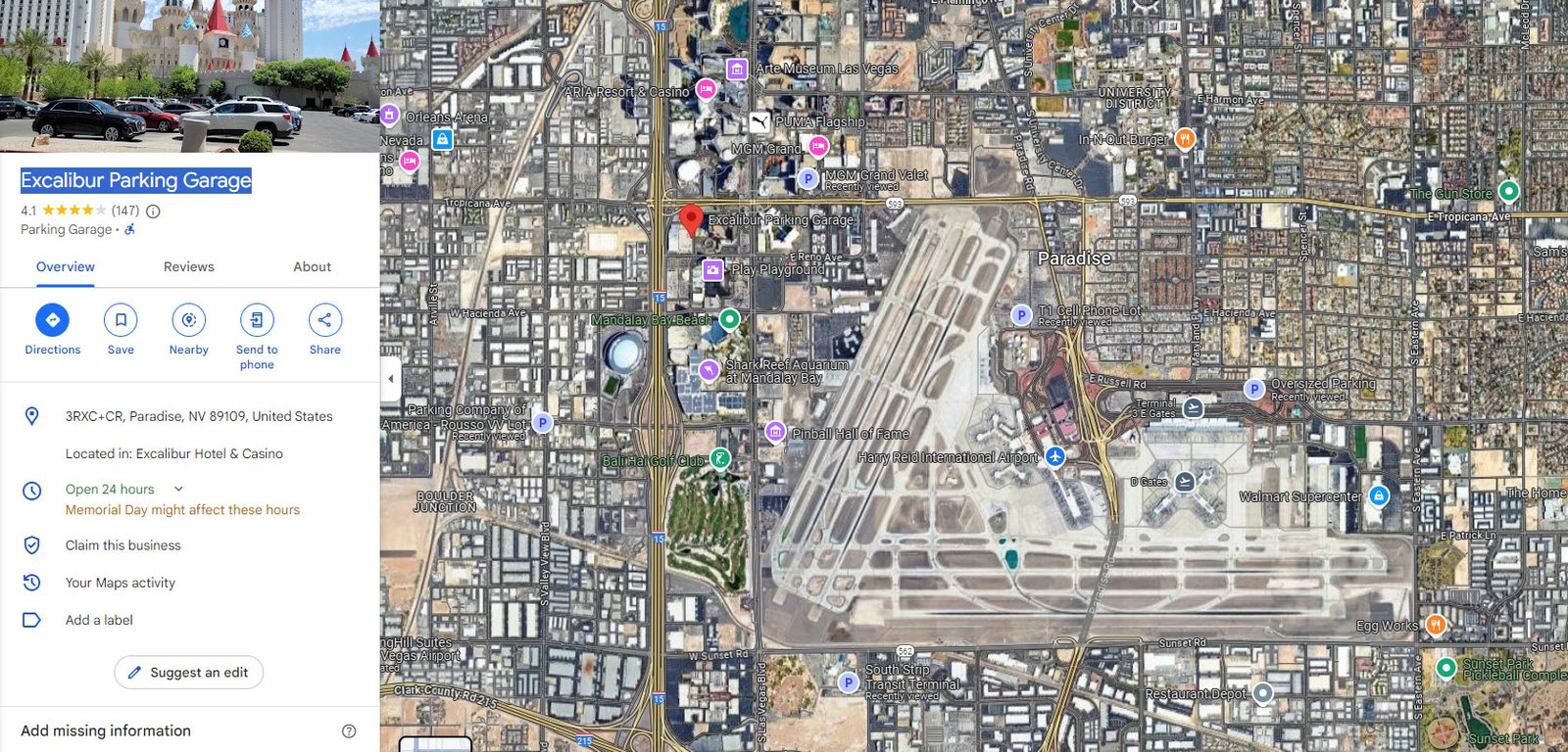 Excalibur Parking las vegas airport