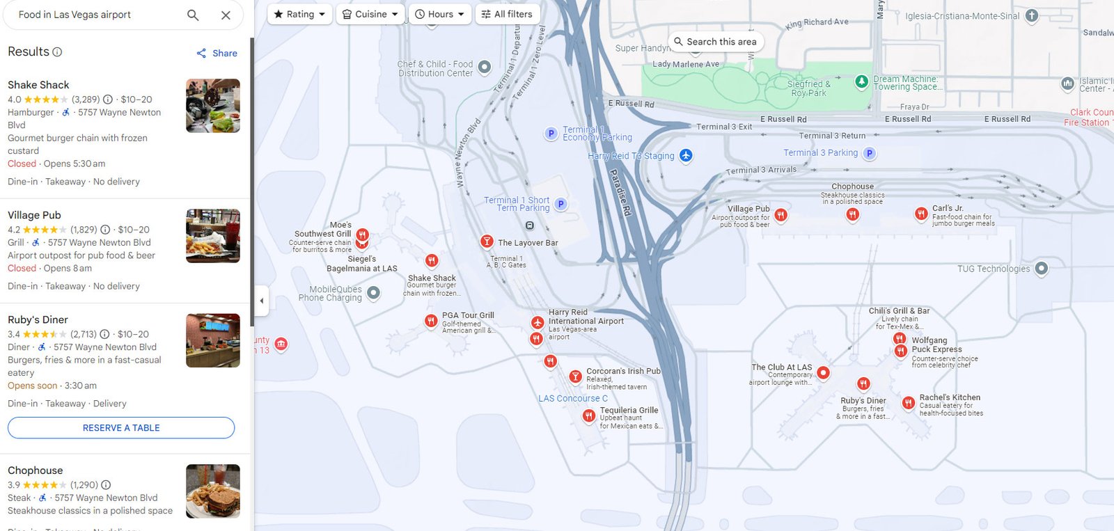 Food in Las Vegas airport map