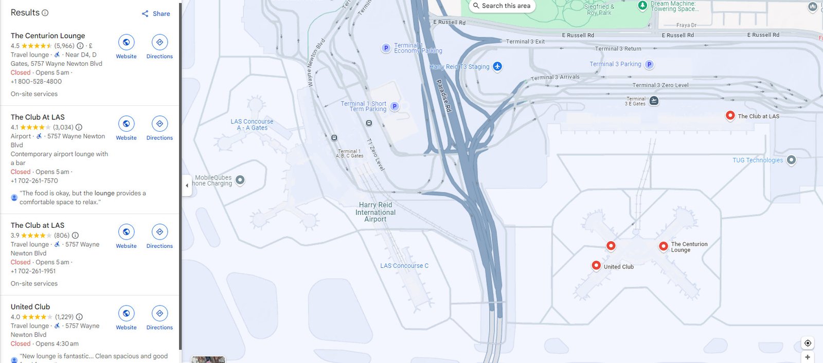 Lounges at Las Vegas Airport Map