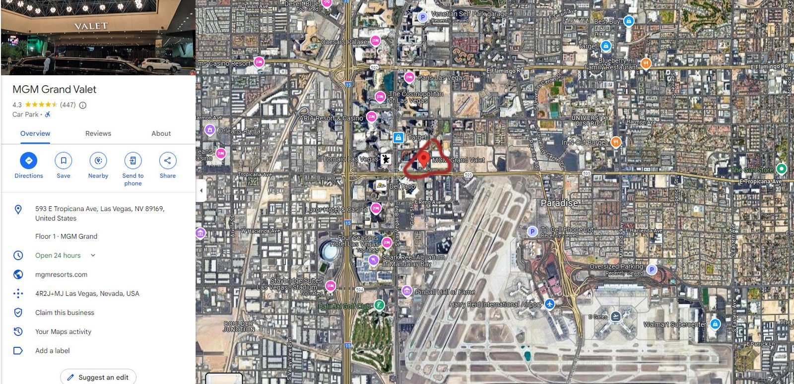 Parking at MGM Grand Las Vegas map