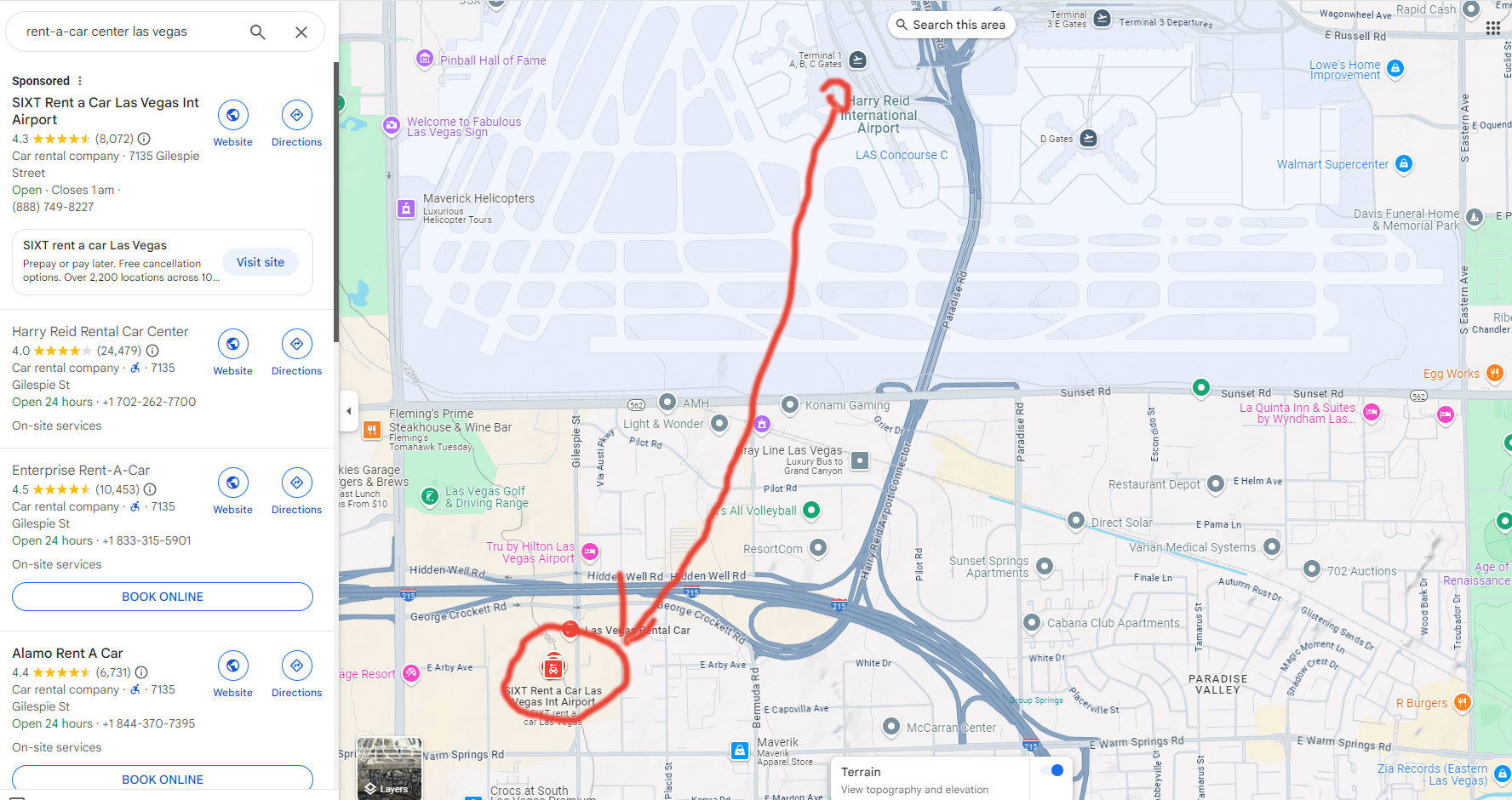 Rent-A-Car Center map Las vegas airport