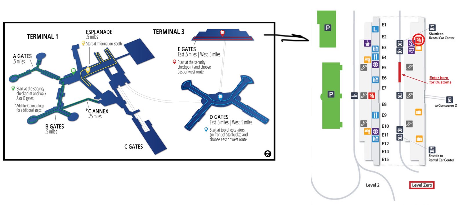 The Terminal 3 Las Vegas airport map helps locate